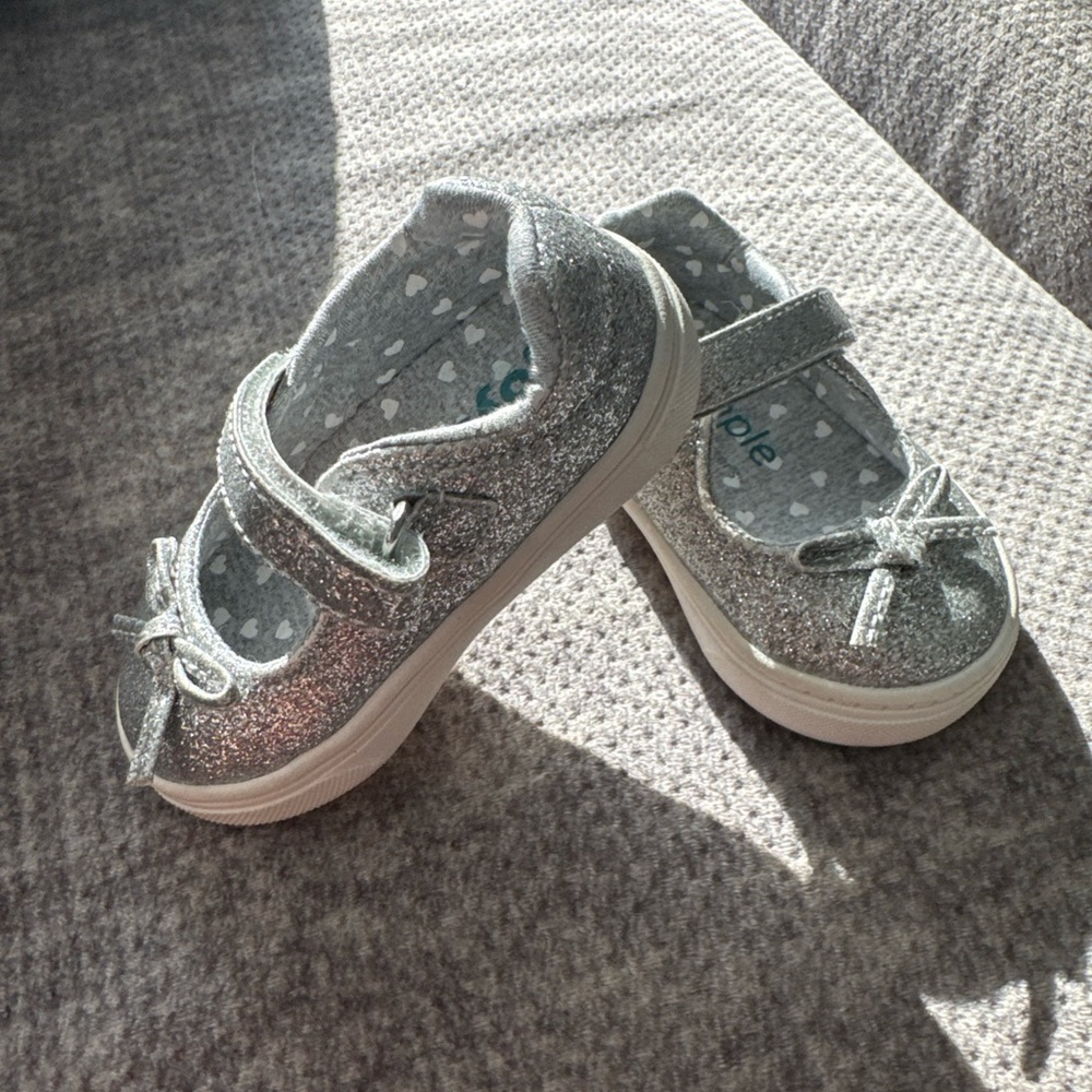 Carter's Sparkling Silver Bow Shoes